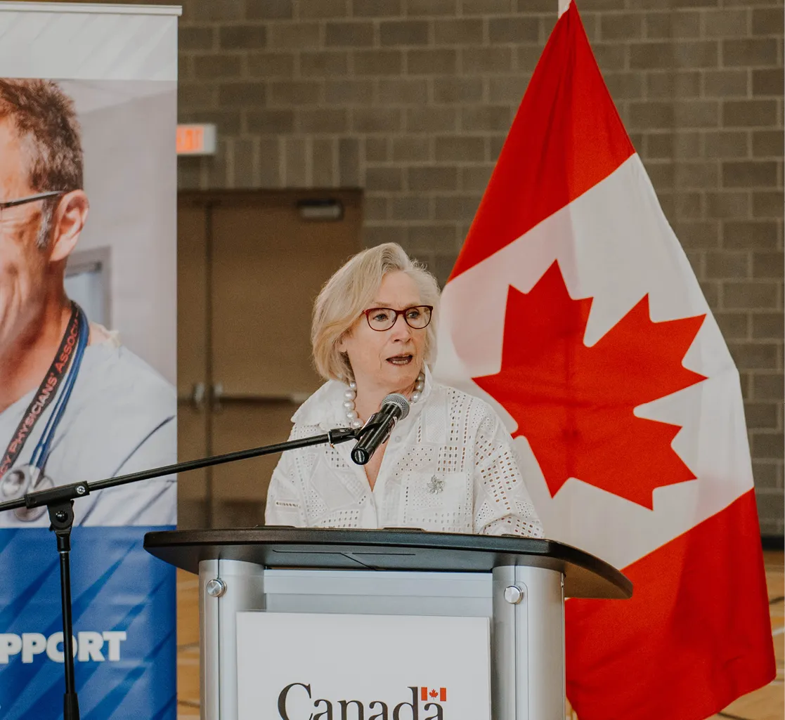 An elected government official speaks at an event.